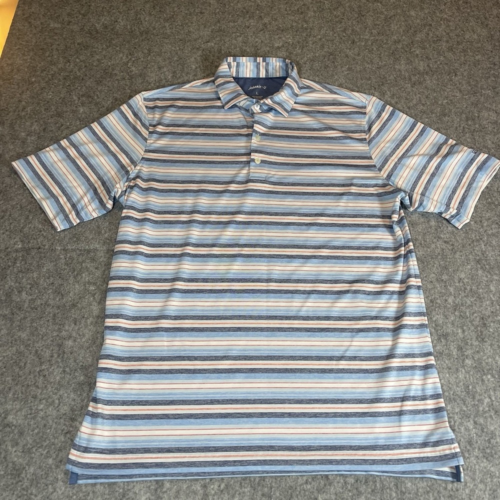 Johnnie O Polo Mens L Blue Multicolor Stripe Mira Vista Embroidered Performance - Picture 2 of 9